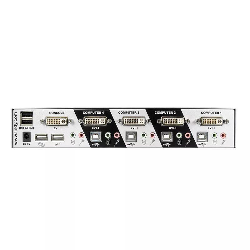 Lindy 4 Port DVI-I Single Link KVM Switch Pro, 2048 x 1536 pixel, Full HD+, argento