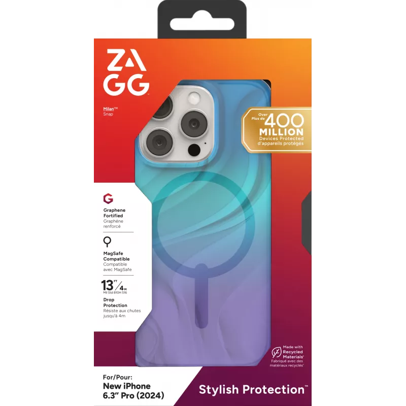 ZAGG Milan Snap 702315108 custodia per iPhone 16 Pro, compatibile MagSafe, grafene, Deep Aurora