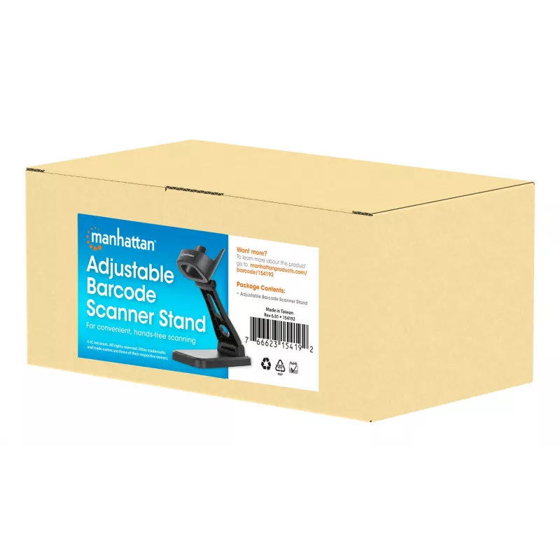 Manhattan supporto regolabile per scanner barcode, altezza e angolo regolabili, adatto per scanner barcode prodotti 153997, 154116 e 154185, nero, garanzia a vita