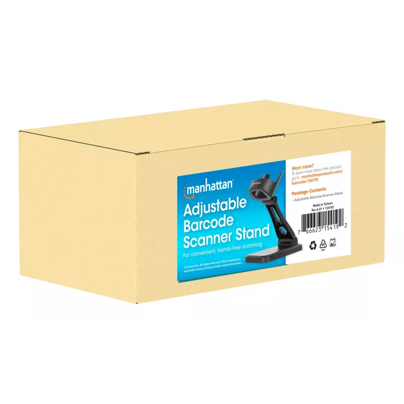 Manhattan supporto regolabile per scanner barcode, altezza e angolo regolabili, adatto per scanner barcode prodotti 153997, 154116 e 154185, nero, garanzia a vita