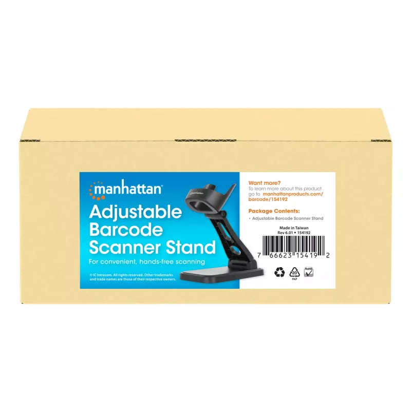 Manhattan supporto regolabile per scanner barcode, altezza e angolo regolabili, adatto per scanner barcode prodotti 153997, 154116 e 154185, nero, garanzia a vita