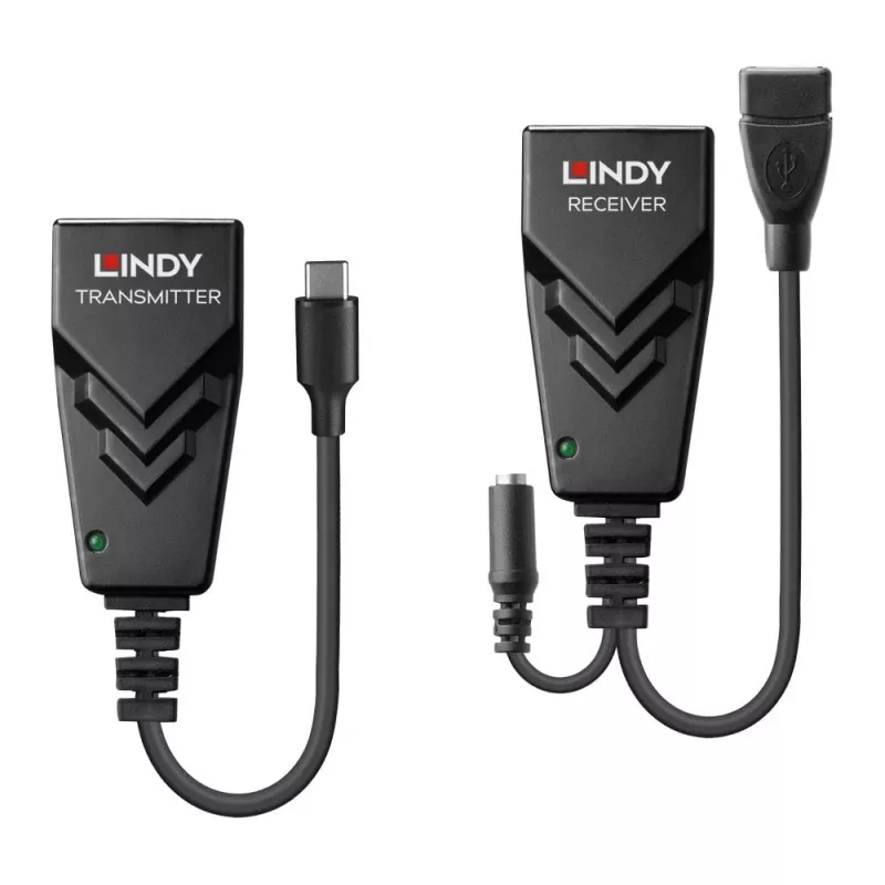 Extender Lindy 100m USB 2.0 Type-C Cat.6, trasmettitore e ricevitore di rete, 100 m, 480 Mbit/s, Cat5e, Cat6, CH317Q, CH9317, RTL8211E, nero