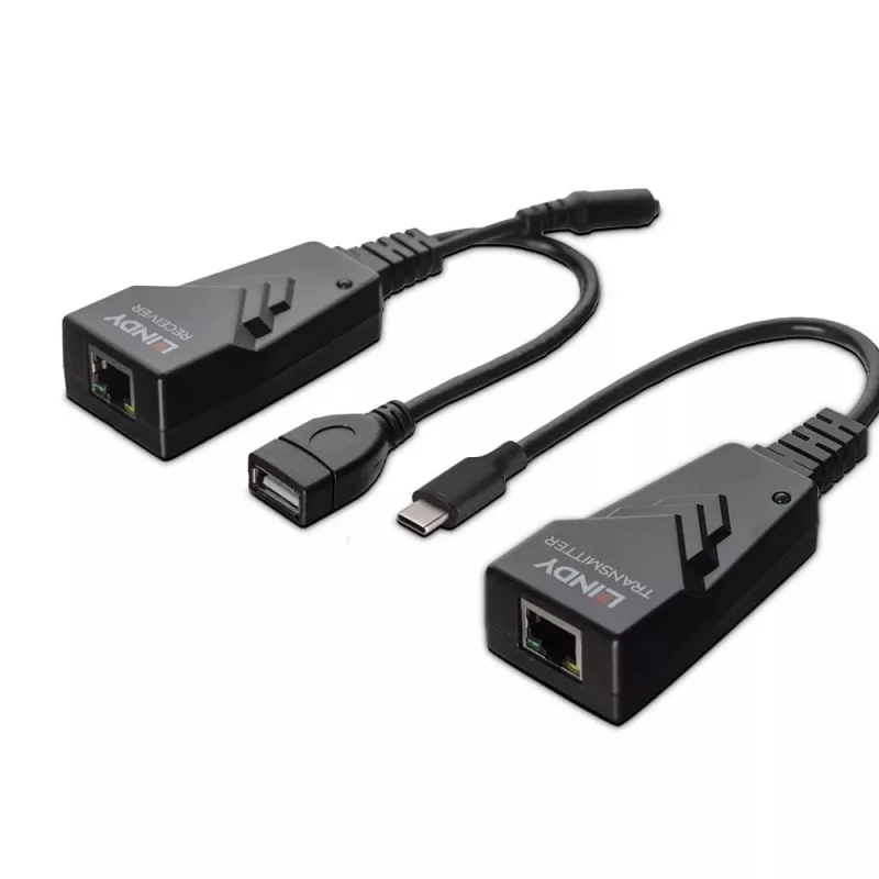 Extender Lindy 100m USB 2.0 Type-C Cat.6, trasmettitore e ricevitore di rete, 100 m, 480 Mbit/s, Cat5e, Cat6, CH317Q, CH9317, RTL8211E, nero