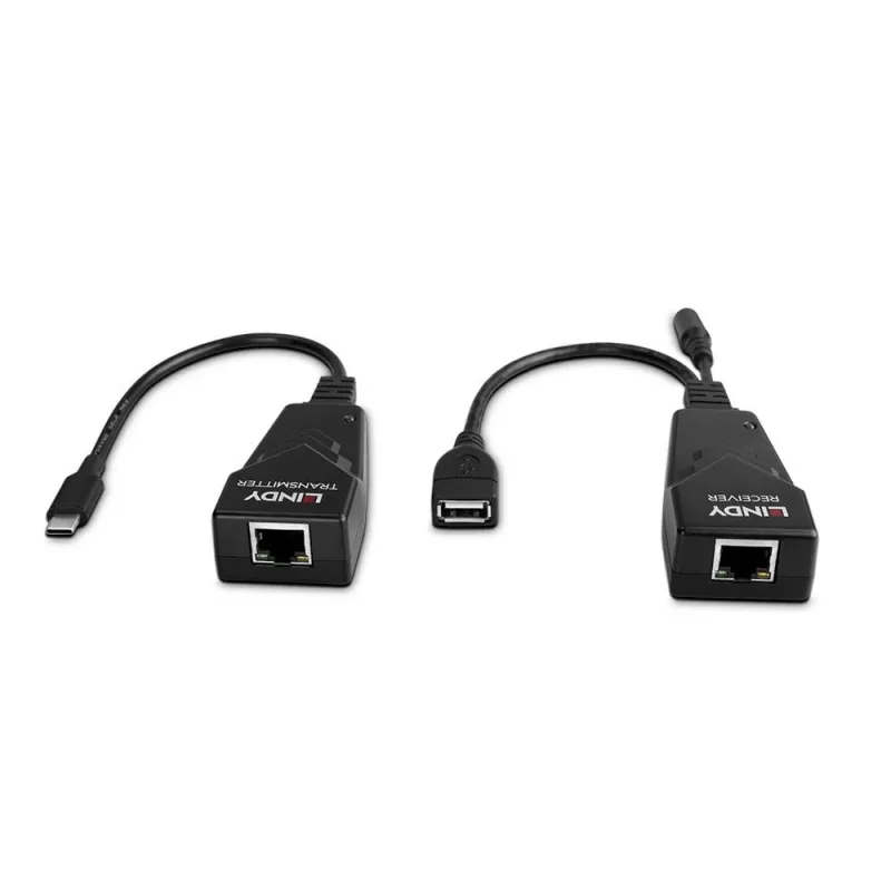 Extender Lindy 100m USB 2.0 Type-C Cat.6, trasmettitore e ricevitore di rete, 100 m, 480 Mbit/s, Cat5e, Cat6, CH317Q, CH9317, RTL8211E, nero