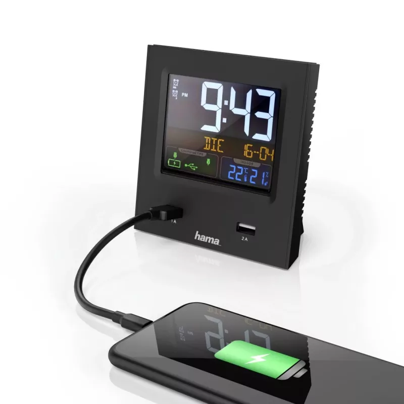 Sveglia digitale Hama Dual-USB nero