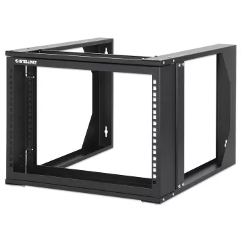 Rack di rete Intech open frame a parete 19 pollici, 6 U, telaio girevole apribile frontalmente imballo piatto, 2 montanti, profondità 45 cm, nero RAL 9004