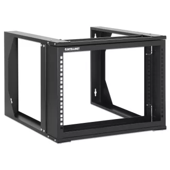 Rack di rete Intech open frame a parete 19 pollici, 6 U, telaio girevole apribile frontalmente imballo piatto, 2 montanti, profondità 45 cm, nero RAL 9004