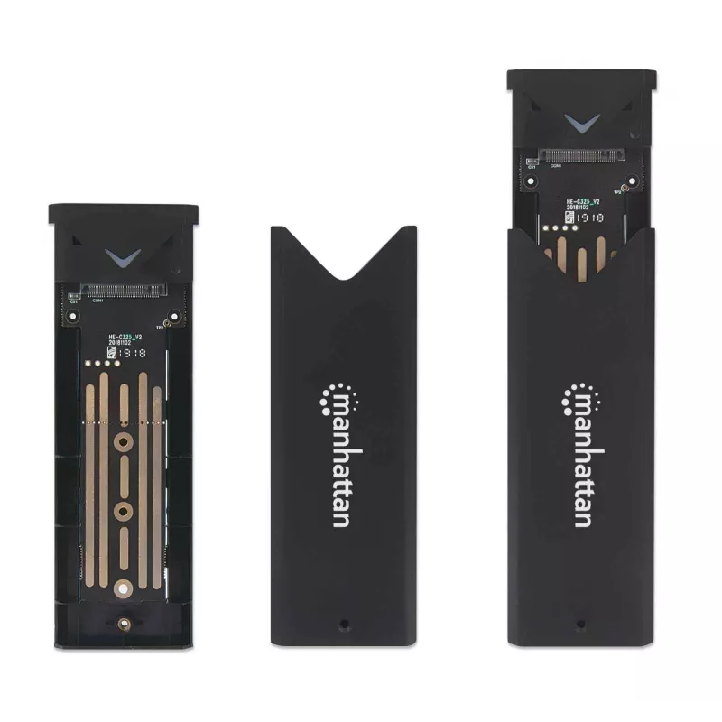 Case per SSD M.2 NVMe Manhattan, connettore femmina USB-C, 10 Gbit/s (USB 3.2 Gen2 alias USB 3.1), compatibile UASP, SuperSpeed+ USB, alluminio, nero, tre anni di garanzia