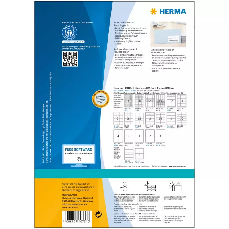 Etichette adesive per stampante HERMA 10731 bianco 9,91x3,81 cm