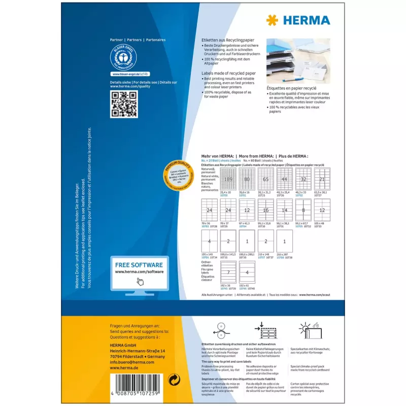 Etichetta per stampante adesiva HERMA 10725 bianca 3,81x2,12 cm 5200 etichette