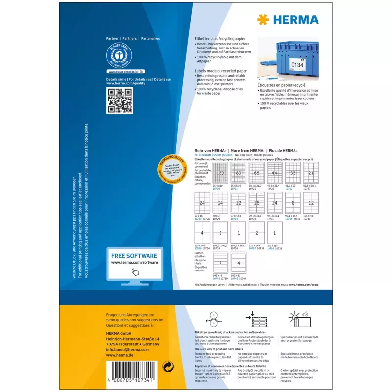 Etichette per stampante adesive HERMA 10734 bianche 10,5x14,8 cm 320 etichette