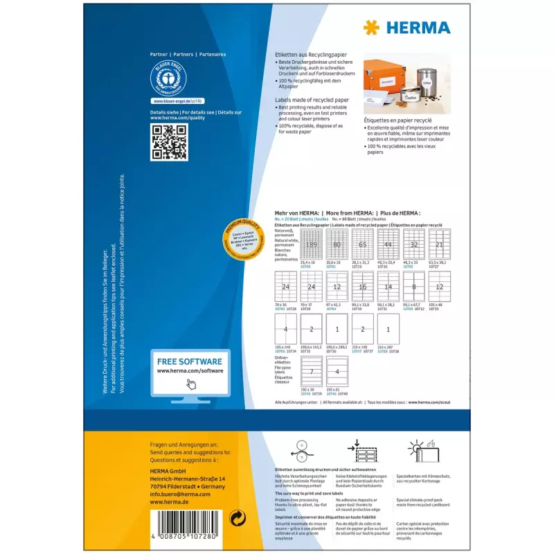 Etichette per stampante adesive HERMA 10728 bianche 7 cm x 3,6 cm