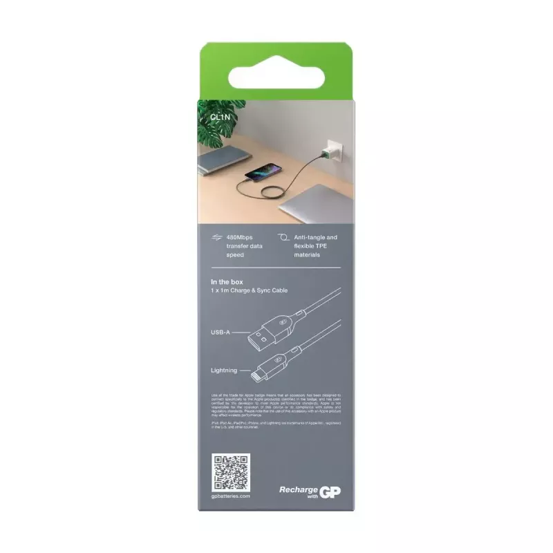 Cavo GP Batteries CL1N 1m Lightning a USB A 12W 2,4A