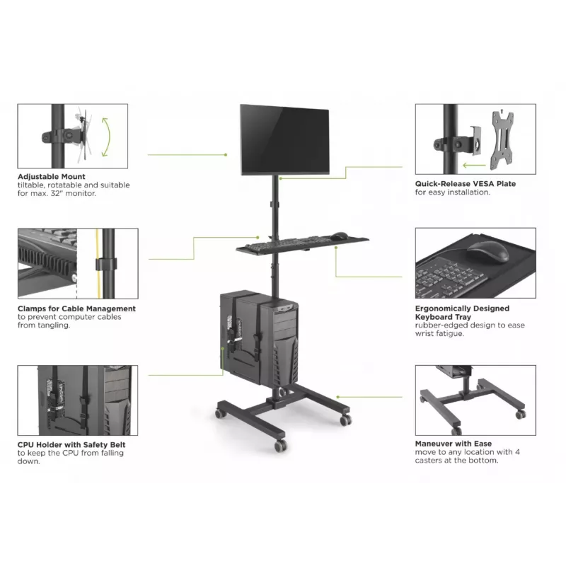 Carrello multimediale Equip 17 inch-32 inch monitor singolo postazione di lavoro mobile