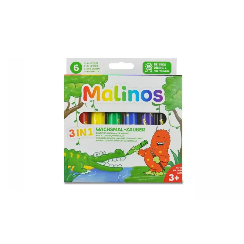 Pastello Malinos 301036 6 pezzi multicolore nero blu verde rosso viola giallo