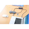 Dock/hub USB-C Manhattan con lettore di schede, porte (x7): Ethernet, HDMI, USB-A (x3) e USB-C (x2), con Power Delivery (PD) 100 W – richiede caricabatterie USB-C esterno (non incluso). Alimentato via USB (nessun alimentatore esterno necessario) quando PD non è utilizzato.