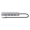 Dock/hub USB-C Manhattan con lettore di schede, porte (x7): Ethernet, HDMI, USB-A (x3) e USB-C (x2), con Power Delivery (PD) 100 W – richiede caricabatterie USB-C esterno (non incluso). Alimentato via USB (nessun alimentatore esterno necessario) quando PD non è utilizzato.