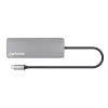 Dock/hub USB-C Manhattan con lettore di schede, porte (x7): Ethernet, HDMI, USB-A (x3) e USB-C (x2), con Power Delivery (PD) 100 W – richiede caricabatterie USB-C esterno (non incluso). Alimentato via USB (nessun alimentatore esterno necessario) quando PD non è utilizzato.