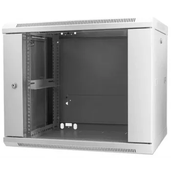 Armadio di rete Intellinet 19 pollici – montaggio a parete (standard), 9U, profondità 600 mm, grigio, montato, max. 60 kg, adatto anche per posizionamento su tavolo o pavimento, profondità utile 500 mm, porta in metallo e vetro, pannello posteriore, pareti laterali rimovibili, parti per il montaggio a parete (ad es. viti/tasselli) non incluse