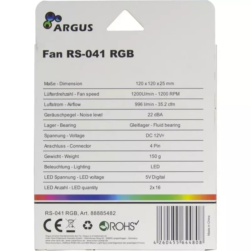 Ventola Inter-Tech RS-041 RGB 12 cm nero