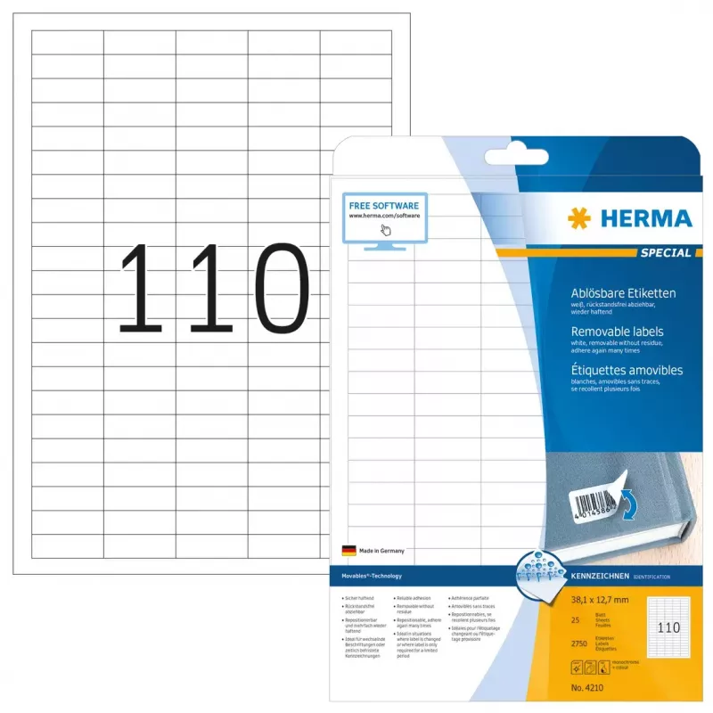 Etichette per stampante adesive HERMA etichette rimovibili A4 38,1x12,7 mm