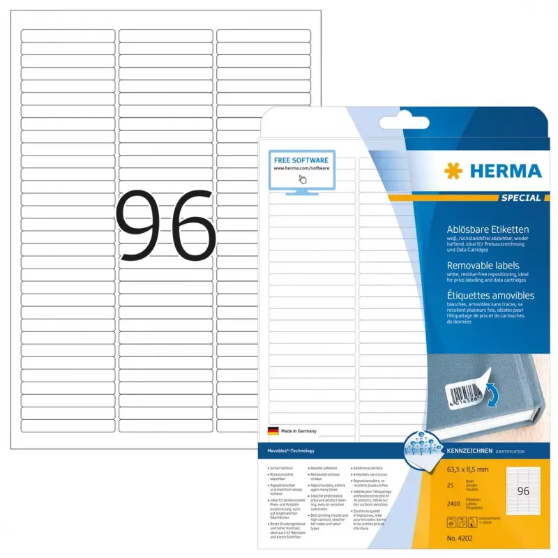Etichette riposizionabili HERMA 63,5x8,5 mm 2400 pz.