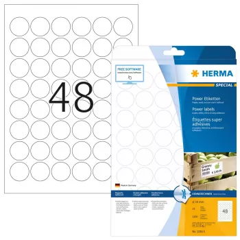 Etichette A4 HERMA Ø 30 mm rotonde bianco adesione extra forte 1200 pz.