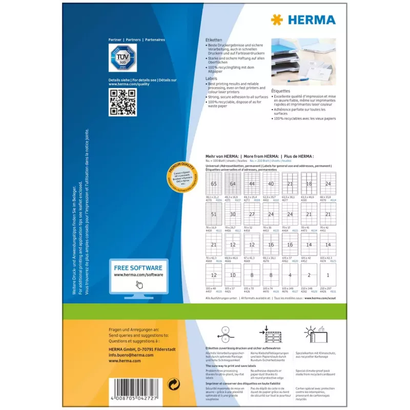 Etichetta adesiva per stampante HERMA Labels Premium A4 48,3x25,4 mm