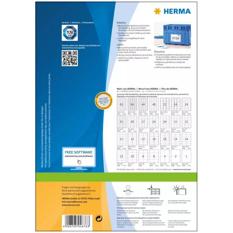 Etichette HERMA Premium A4 105x148 mm bianco carta opaca 400 pezzi