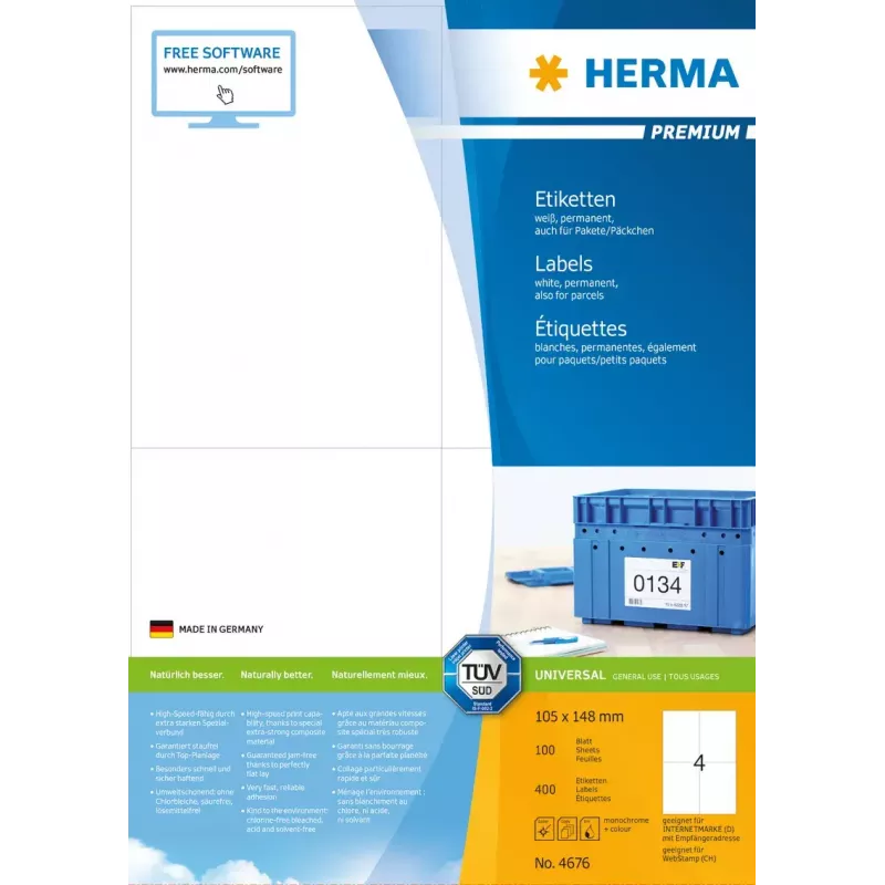 Etichette HERMA Premium A4 105x148 mm bianco carta opaca 400 pezzi