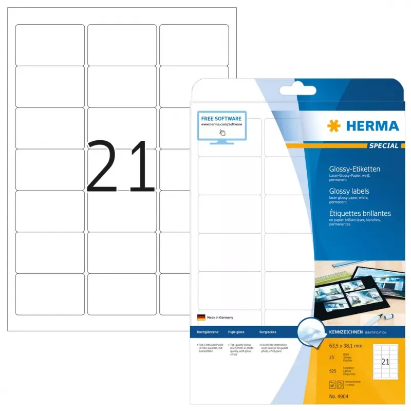 Etichetta per stampante autoadesiva HERMA Labels A4 63,5x38,1 mm bianco carta lucida 525 pz.