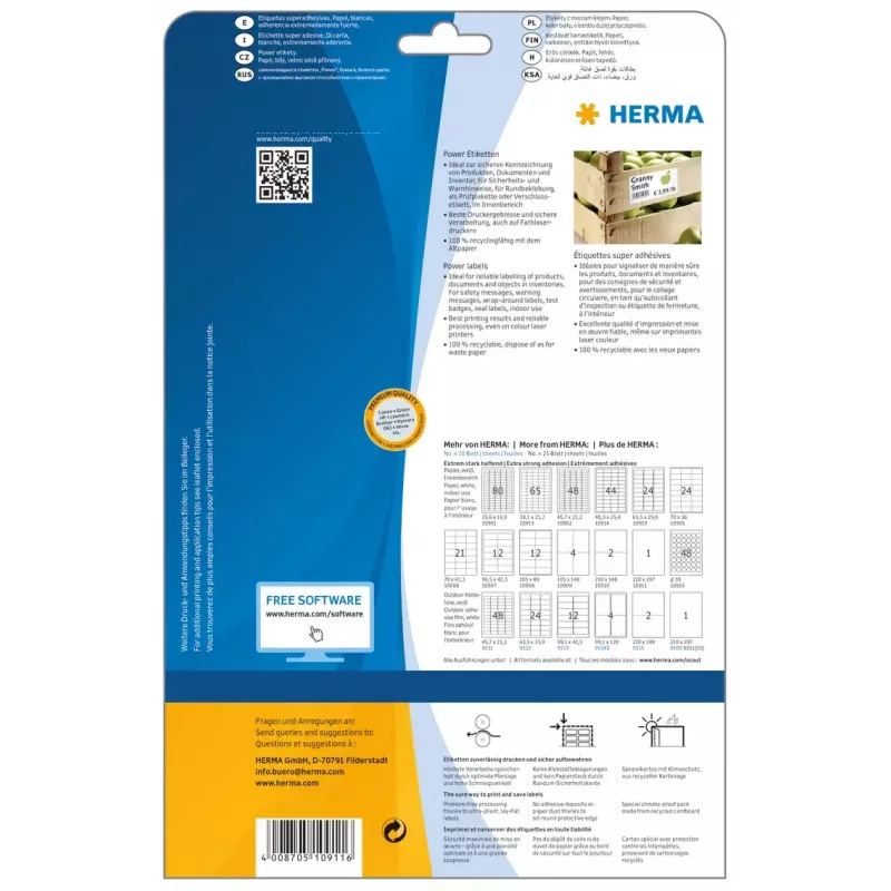 Etichetta per stampante autoadesiva HERMA Labels A4 210x297 mm bianco extra adesivo carta opaca 25 pz.