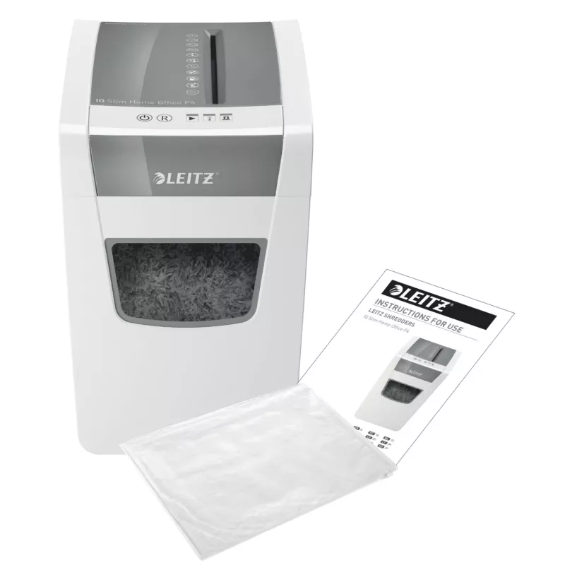 Leitz IQ Distruggidocumenti sottile per home office P4, taglio a croce, 22 cm, 4 x 28 mm, 23 L, 225 fogli, 58 dB