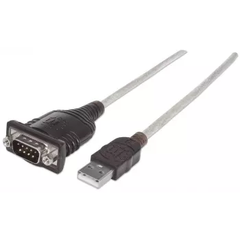 Manhattan Cavo convertitore USB-A su seriale, 1,8 m, connettore maschio su connettore maschio, seriale/RS232/COM/DB9, chip Prolific PL-2303RA-C, cavo nero/argento, tre anni di garanzia