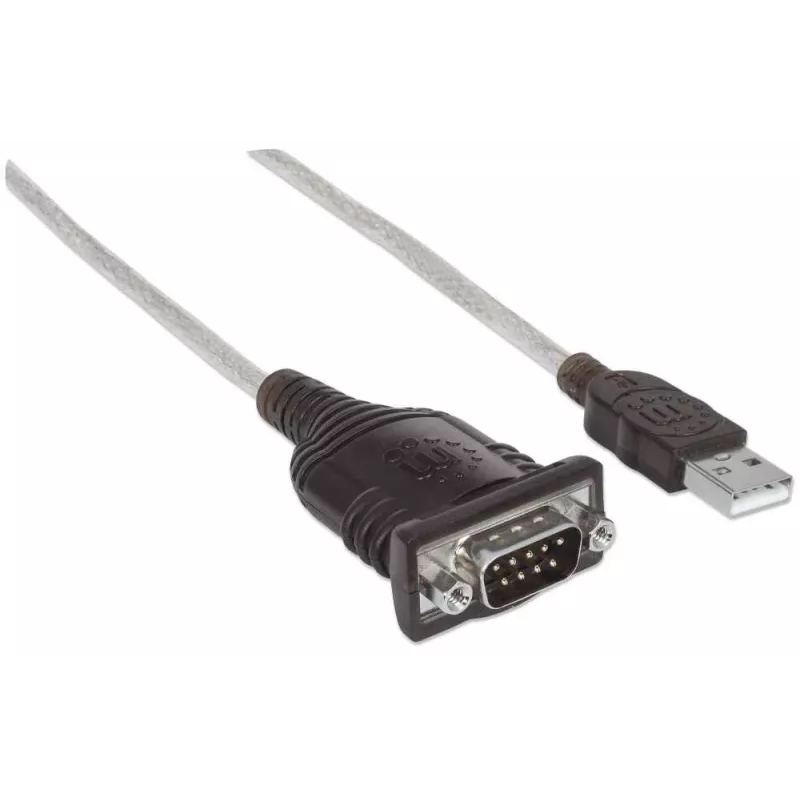 Manhattan Cavo convertitore USB-A su seriale, 1,8 m, connettore maschio su connettore maschio, seriale/RS232/COM/DB9, chip Prolific PL-2303RA-C, cavo nero/argento, tre anni di garanzia