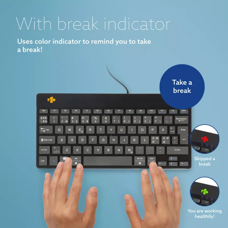 Tastiera ergonomica R-Go Tools R-Go Compact Break, tastiera compatta con software per pause, QWERTY (NORDIC), con filo, nero