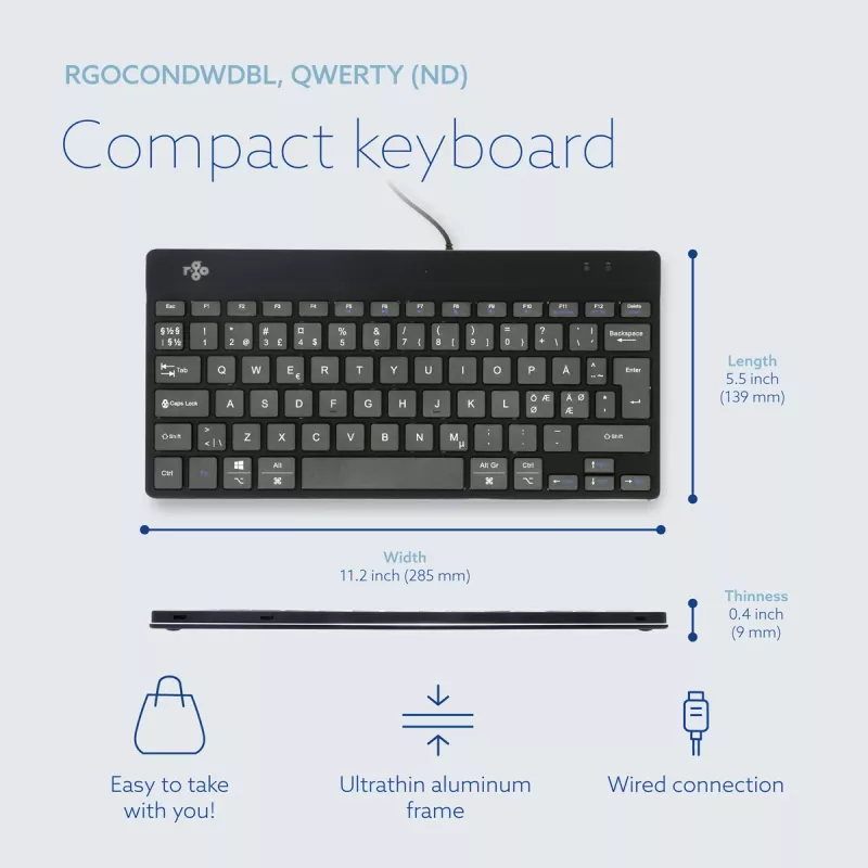 Tastiera ergonomica R-Go Tools R-Go Compact Break, tastiera compatta con software per pause, QWERTY (NORDIC), con filo, nero