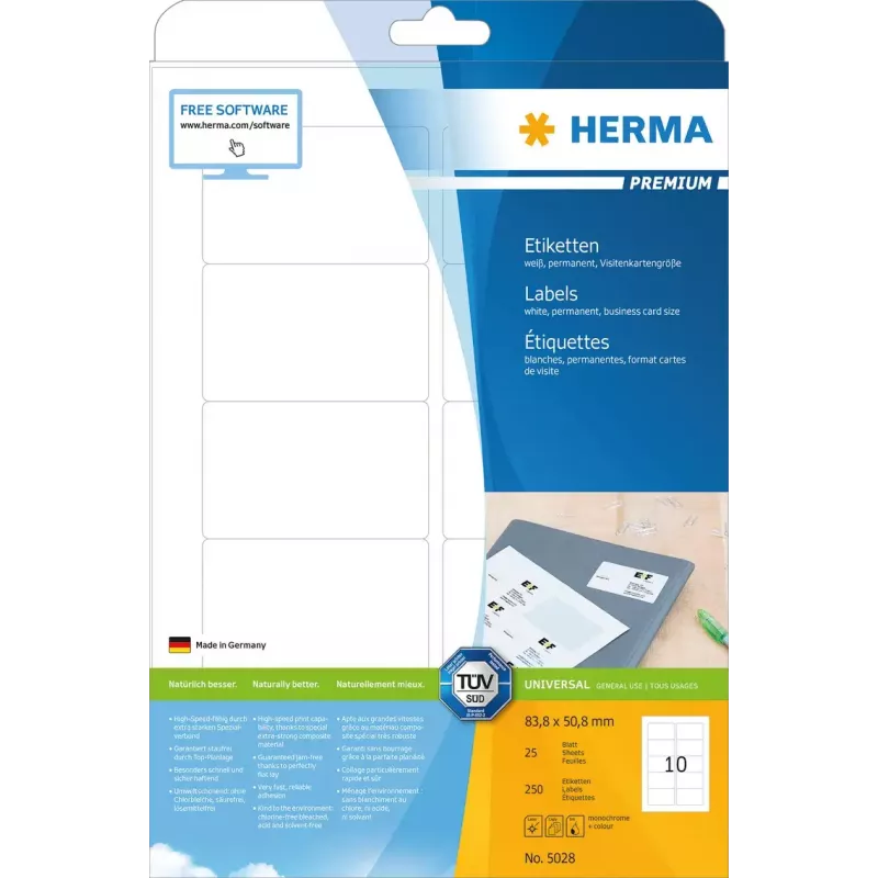 Etichetta adesiva per stampante HERMA Labels Premium A4 83,8x50,8 mm