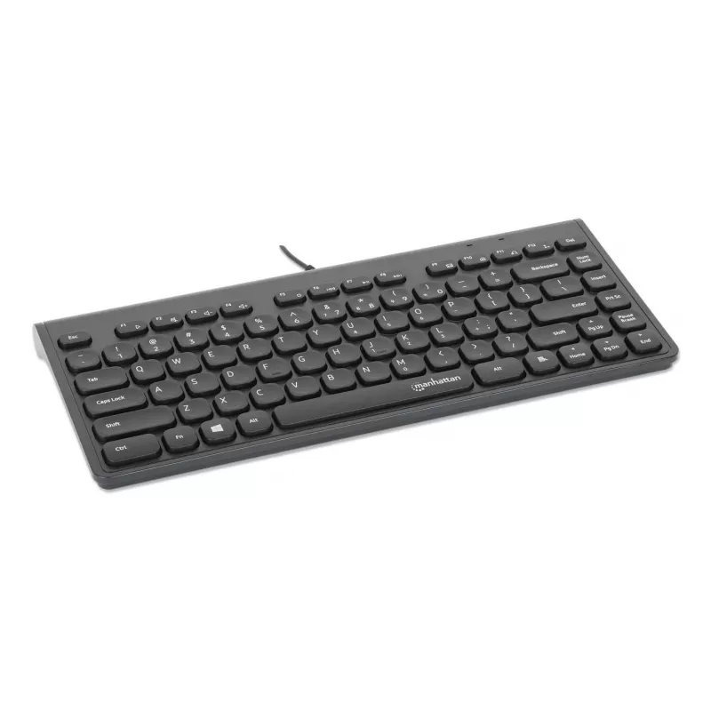 Manhattan tastiera USB mini compatta con filo, 12 tasti multimediali/funzione, cavo USB-A integrato da 1,5 m, formato low-profile compatto, per PC e laptop, nero
