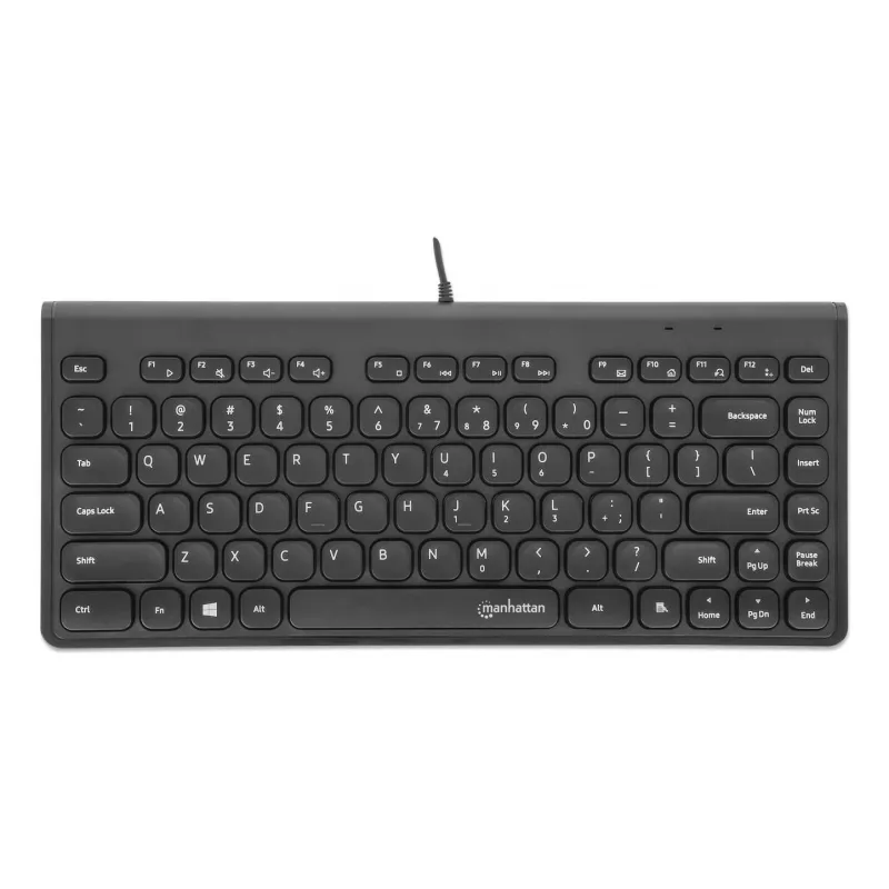 Manhattan tastiera USB mini compatta con filo, 12 tasti multimediali/funzione, cavo USB-A integrato da 1,5 m, formato low-profile compatto, per PC e laptop, nero