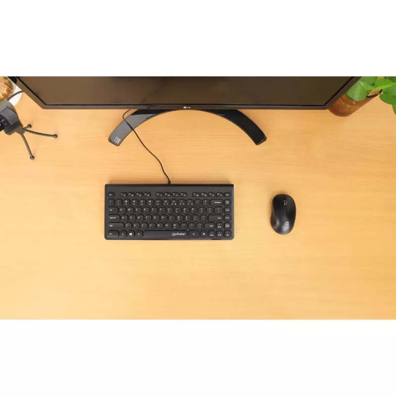 Manhattan tastiera USB mini compatta con filo, 12 tasti multimediali/funzione, cavo USB-A integrato da 1,5 m, formato low-profile compatto, per PC e laptop, nero