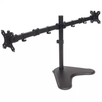 Manhattan supporto doppio da scrivania per TV e monitor (full motion), montaggio su stand, per schermi: 10-27 pollici, compatibilità VESA: 75x75 e 100x100 mm - verificare le dimensioni dei quattro fori di fissaggio sul retro dello schermo per assicurarsi che siano compatibili, max. 8 kg (ciascuno), nero, supporto