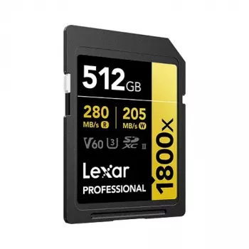 Lexar Professional 1800x 512 GB Scheda SDXC UHS-II (serie GOLD), fino a 280 MB/s in lettura, 205 MB/s in scrittura, V60, U3, Classe 10, per fotocamere DSLR/mirrorless