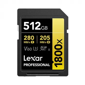 Lexar Professional 1800x 512 GB Scheda SDXC UHS-II (serie GOLD), fino a 280 MB/s in lettura, 205 MB/s in scrittura, V60, U3, Classe 10, per fotocamere DSLR/mirrorless