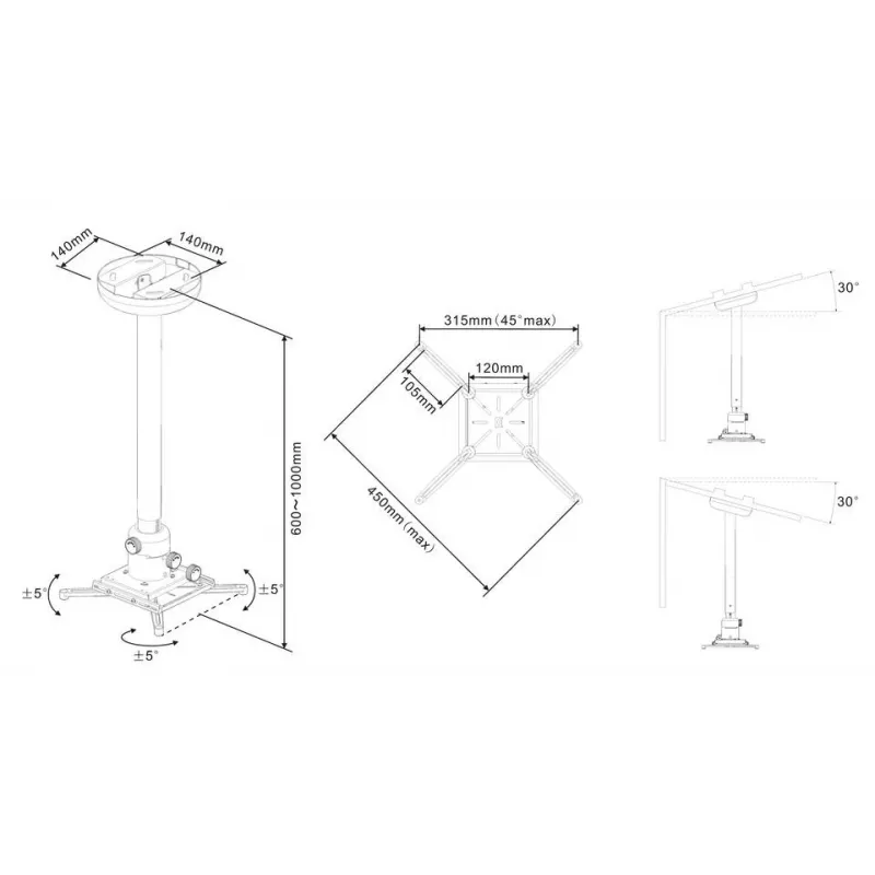 Multibrackets M Supporto universale a soffitto per proiettore 600-1000 con regolazione fine