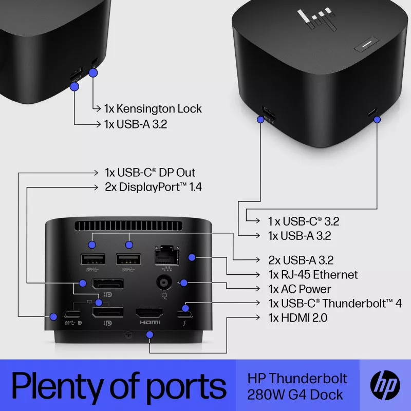 HP Thunderbolt Dock 280W G4 docking station con cavo Thunderbolt 4 nero