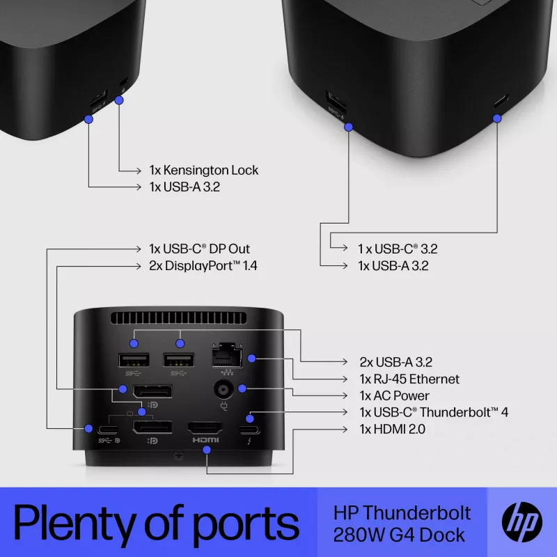 HP Thunderbolt Dock 280W G4 docking station con cavo Thunderbolt 4 nero