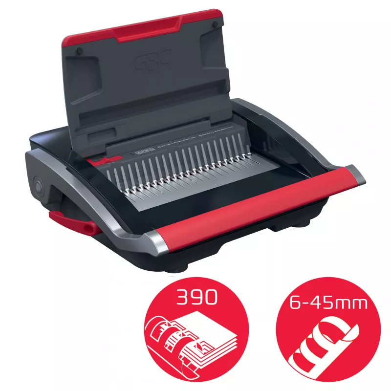GBC CombBind CB25 rilegatrice a dorsi di plastica, nera/argento/rossa