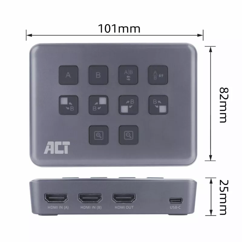 ACT switcher video USB-C con doppio ingresso HDMI 60Hz grigio