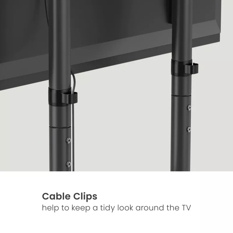 Carrello TV mobile EQUIP 50 inch–90 inch con ripiano pegboard, VESA 200x200–600x400, 60 kg, nero
